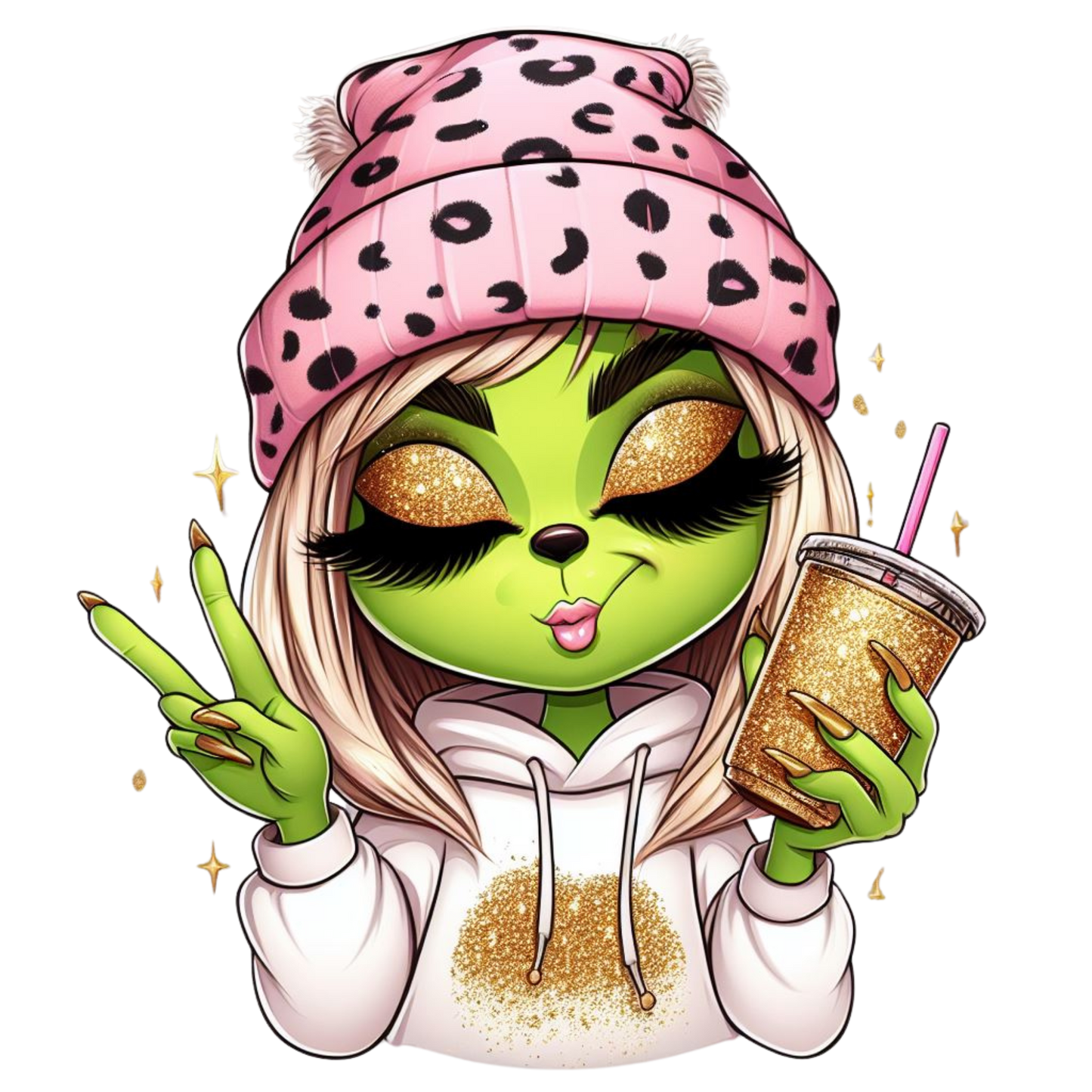 Bügelbild Grinch Girl Gold